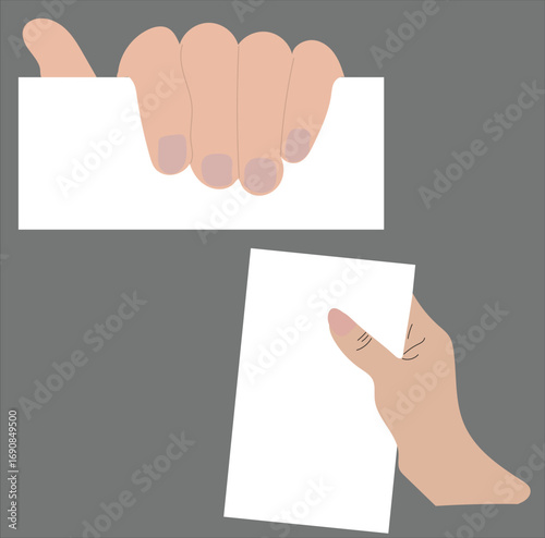 Hand with Blank Card Vector  Flat Minimal Paper Illustration