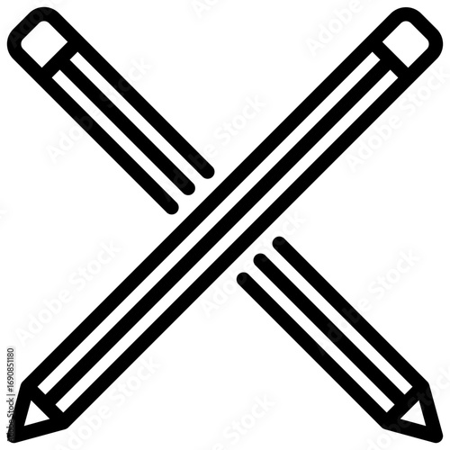 Simple Outline Crossed Pencil Stationery Drawing Instrument Tool Icon