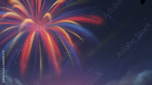 Illustration of colorful fireworks exploding in the night sky during celebration