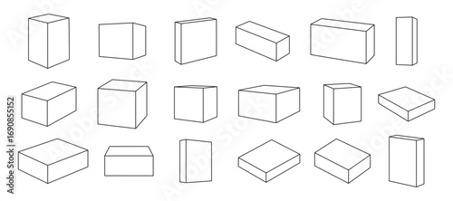 Isometric 3D cubes and rectangular boxes collection.