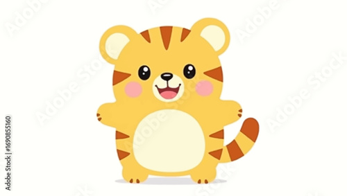 Adorable and friendly cartoon tiger cub illustration, perfect for children's designs, playful themes, and cheerful animal graphics, exuding happiness and a sweet innocent charm