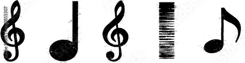 Grunge black and white music icon set for creative design and decor