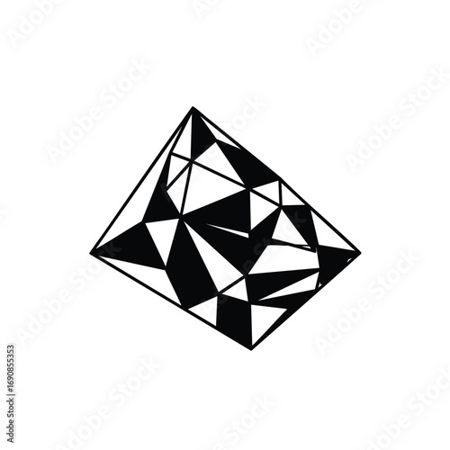 Abstract black and white lowpoly faceted pyramid illustration.