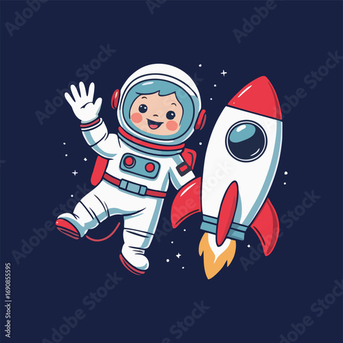 A playful depiction of a cute astronaut preparing for a Mars landing, adjusting the rocket controls while surrounded by fun space gadgets, with a view of the red planet visible through the cockpit win