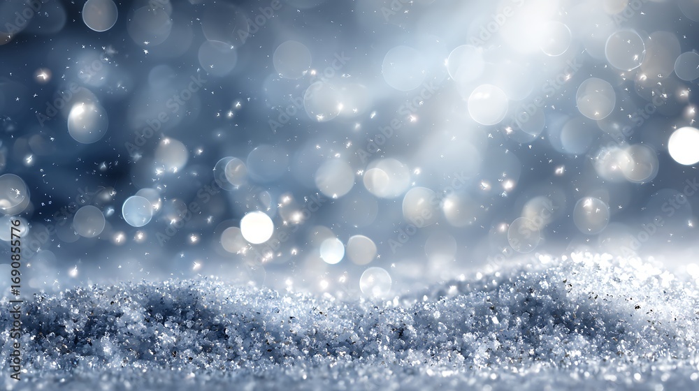 Fototapeta premium Sparkling snowdrift under a magical winter sky with bokeh lights creating a festive and enchanting atmosphere