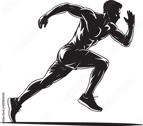 Dynamic silhouette of a muscular fitness athlete sprinting forward with power and intensity
