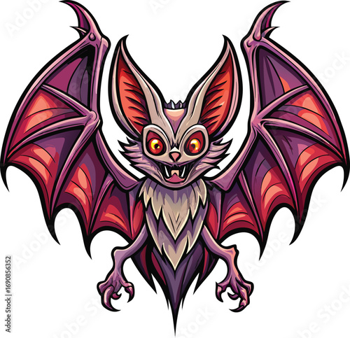Gothic Victorian Halloween Elegance Cartoon Bat with Red Wings