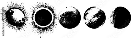 Grunge black and white occult illustrations: distressed celestial designs for artistic projects