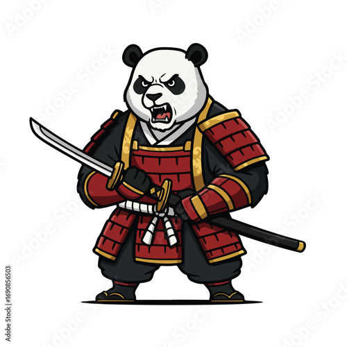 Panda in samurai armor holding a katana