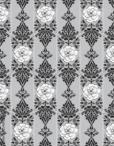 Elegant Black and White Floral Damask Pattern