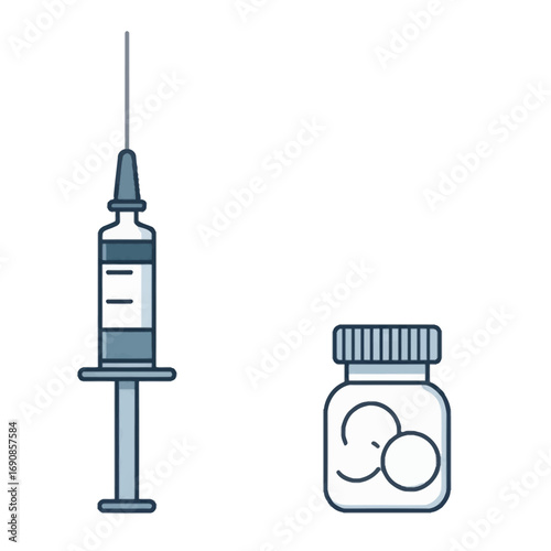 Medical syringe and medicine bottle for vaccination or treatment
