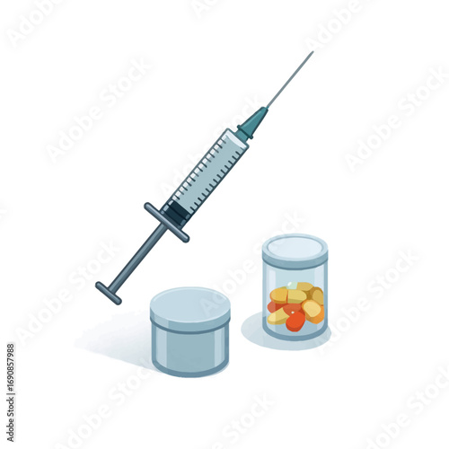 Syringe and Pills Healthcare Illustration of Medical Treatment with Injection and Medication