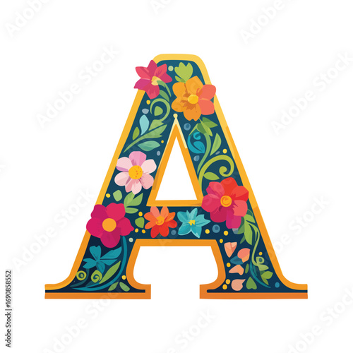 Decorative Floral Letter A with Bold Stylized Design - AI Generated