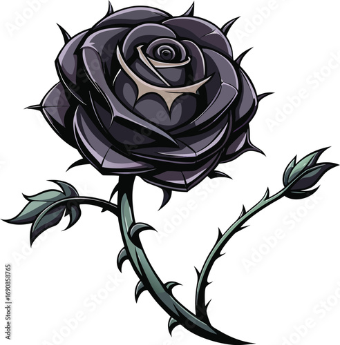 Gothic Victorian Halloween Elegance Dark Rose Thorn Illustration Art