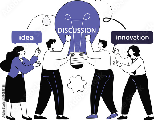 Team collaboration idea innovation discussion generating lightbulb vector eps white background