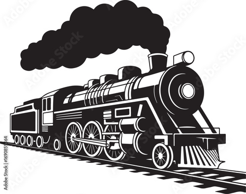 Black Silhouette of a Steam Train with Smoke on White Background steam engine locomotive