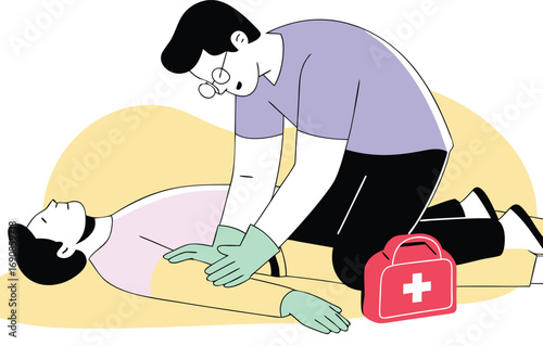 Man in green gloves performing cpr illustration vector art scalable eps medical emergency rescue white background
