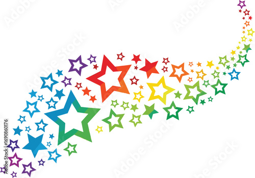 Rainbow star trail with colorful gradient stars, vibrant abstract design, festive decoration, celebration, creative background for party and event