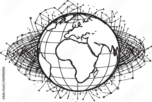 Earth Surrounded by Leaves Illustration Symbolizing Ecology, Sustainability and Green Nature