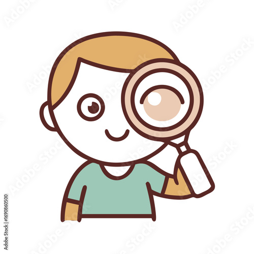 Illustration of a child looking through a magnifying glass.