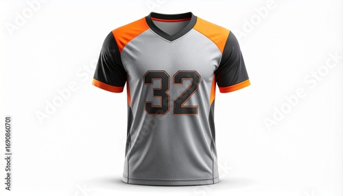 Gray Jersey with Orange Accents and the Number 32, Soccer T-Shirt with an Abstract Design and the Number 32 on the Front
