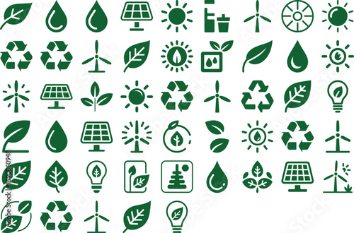 Green Energy Icons Sustainable EcoFriendly Symbols Collection