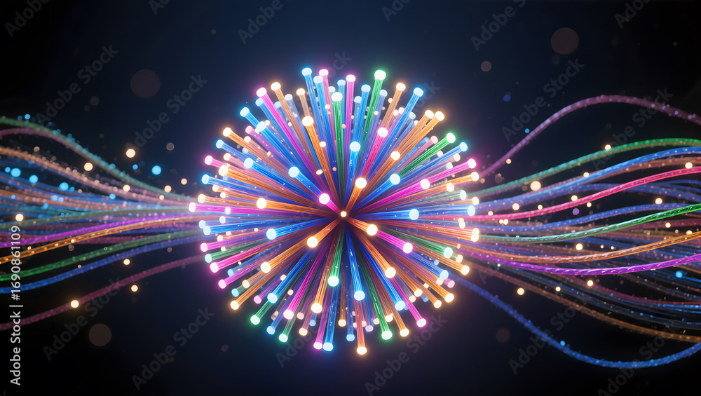 Obraz premium Fiber optic explosion resembling digital fireworks
