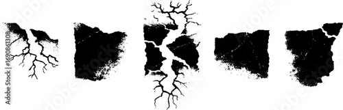 Grunge black and white cracked texture illustrations for design projects