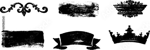 Vintage grunge black and white ornamental design elements for creative projects