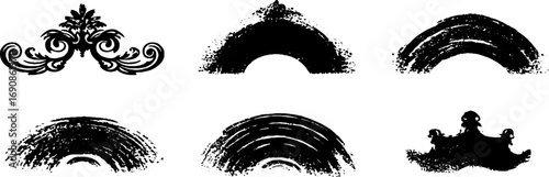 Grunge black and white ornamental design set for creative art and decoration