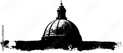Grunge black and white ornate dome illustration for urban design and decoration