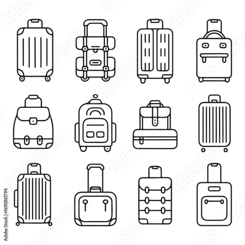 Minimal line art Suitcase and backpack symbols