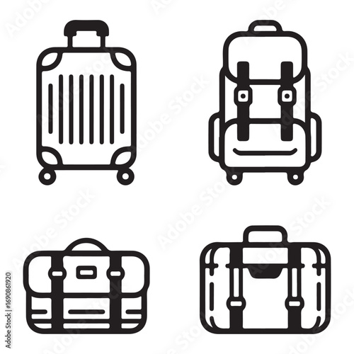 Travel luggage and bag icons set
