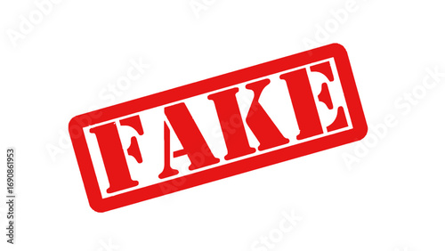 A red stamp with the word "FAKE" in bold white letters on a white background.