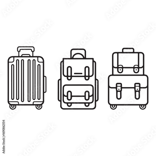 Minimal line art Suitcase and backpack symbols