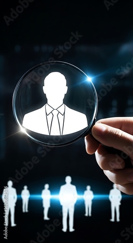 Magnifying Glass Focuses On Candidate Silhouette Representing Hiring And Talent Acquisition