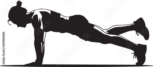 Dynamic fitness silhouette performing plank exercise dynamic bodybuilding strength training