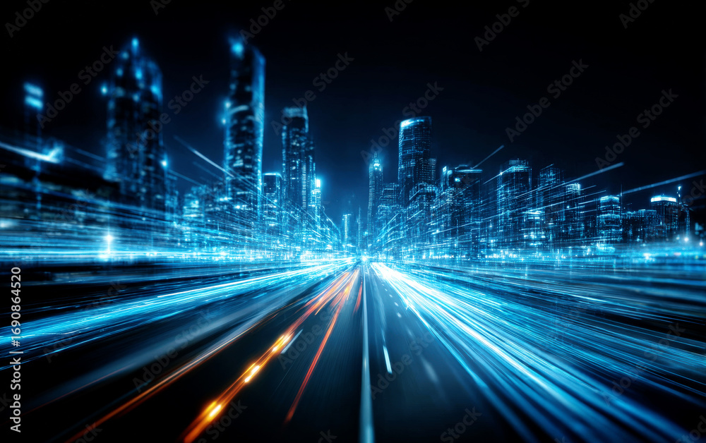 Fototapeta premium Blurred Light Trails in Modern City at Night