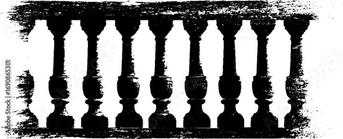 Grunge black and white ornate baluster design for urban decor and art projects