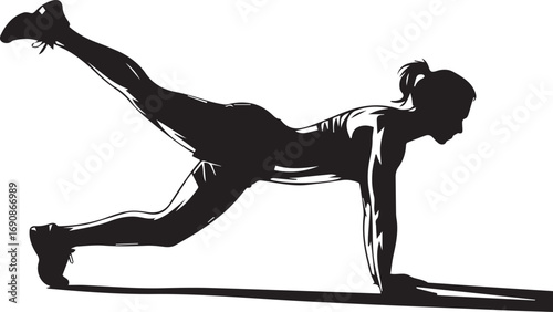 Silhouette of a fit woman performing a leg lift exercise on a mat for intense workout