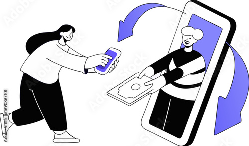 Digital Wallet Payment, Online money transfer from phone to phone vector illustration for banking and remittance