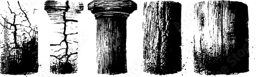 Grunge black and white ornate column textures for artistic design and decoration projects
