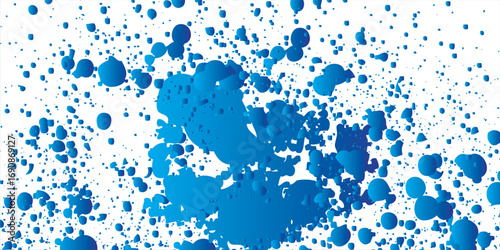 Abstract Blue Ink Splatter Pattern: Dynamic Varied Sized Droplets.