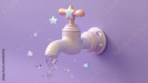 Pastel water faucet with iridescent stars