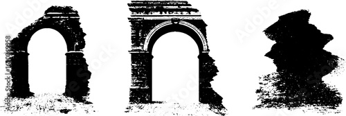 Grunge black and white ornate archway set for urban design projects