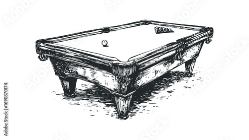 Vintage billiard table with balls, sketched on transparent background. Vector hand drawn illustration