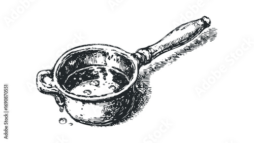 Sketch of a boiling pot with handle on transparent background. Vector hand drawn illustration