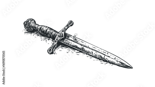 Ornate hilt dagger weapon on transparent background. Vector hand drawn illustration