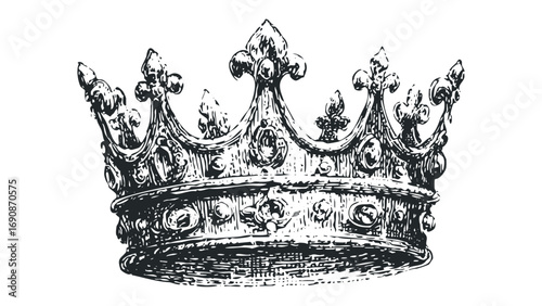 Ornate hand drawn royal crown symbol isolated on transparent background. Vector hand drawn illustration
