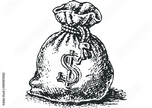 Bag of money with dollar sign. Vector hand drawn illustration